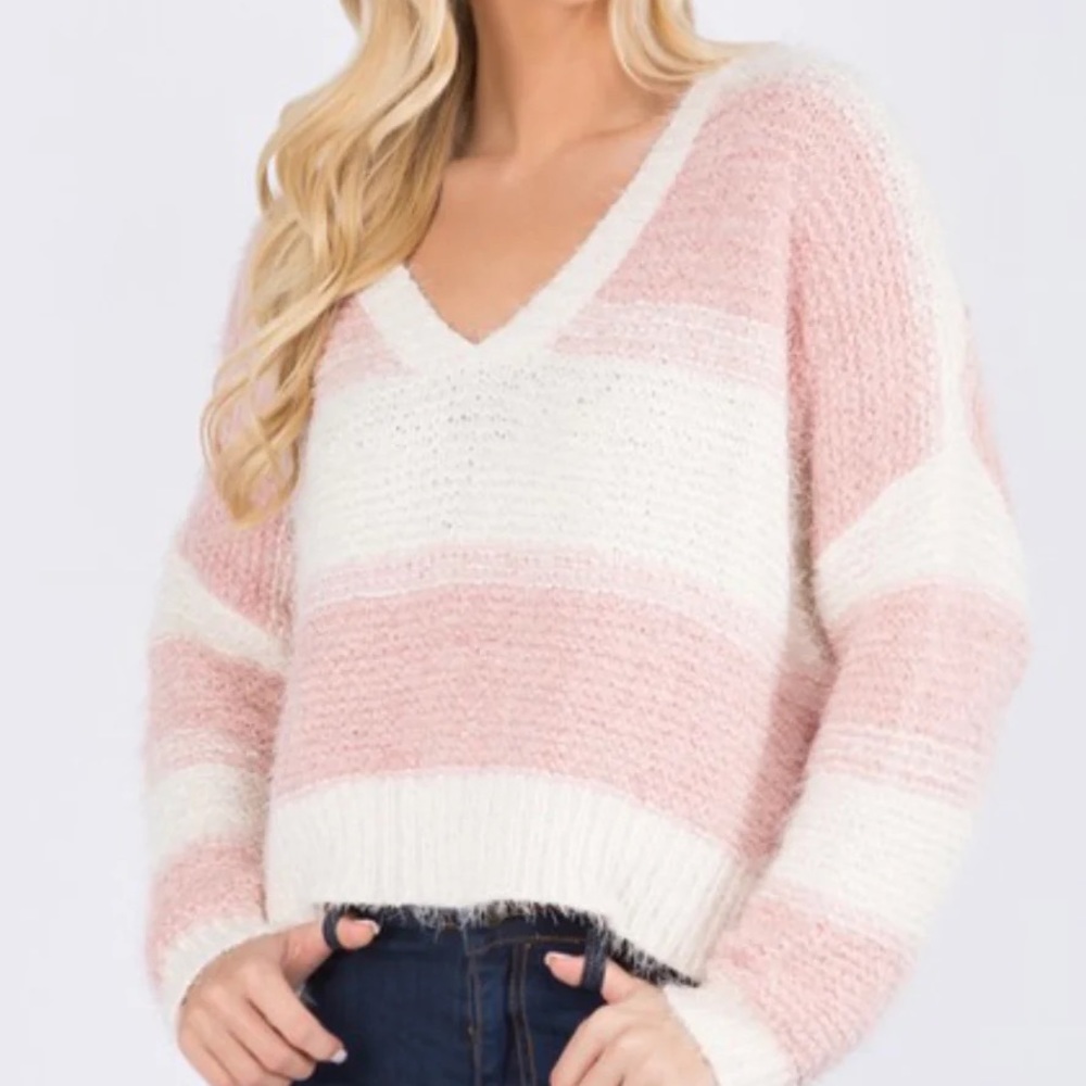 Pink and ivory striped sweater!